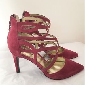 Burgundy red suede Carlos heels US 7.5